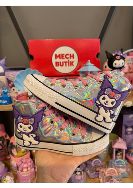 Kuromi Süslü Gümüş Hologram Bilekli Fermuarlı Kaydırmaz Taban Ayakkabı Sneaker fiyatları