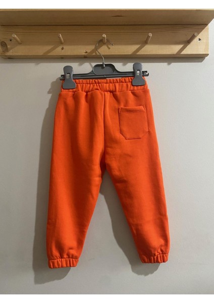 Unisex 3 Iplik Pamuklu Kalın Beli Lastikli Eşofman Altı Turuncu