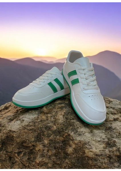 Beyaz-Yeşil Iki Bant Unisex Günlük Sneaker Spor Ayakkabı