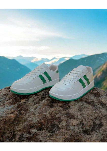 Beyaz-Yeşil Iki Bant Unisex Günlük Sneaker Spor Ayakkabı modelleri
