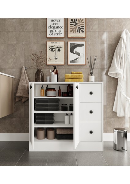 Neva Mdf 2 Kapaklı 3 Çekmeceli Çok Amaçlı Dolap Banyo Dolabı Soft Beyaz fiyatları