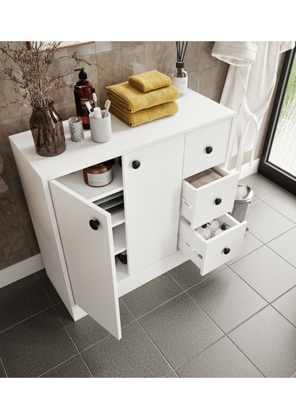 Neva Mdf 2 Kapaklı 3 Çekmeceli Çok Amaçlı Dolap Banyo Dolabı Soft Beyaz fırsatları
