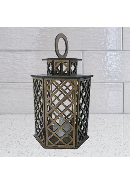 Ahşap Dekoratif Fenerlik Mumluk (110 x 190) Tealight Hediye
