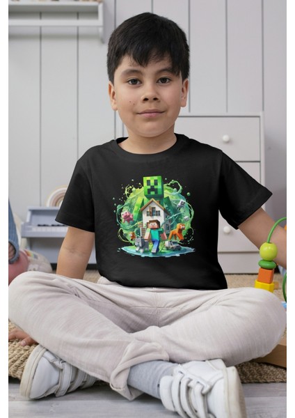 Minecraft Çocuk Tişört Siyah Unisex