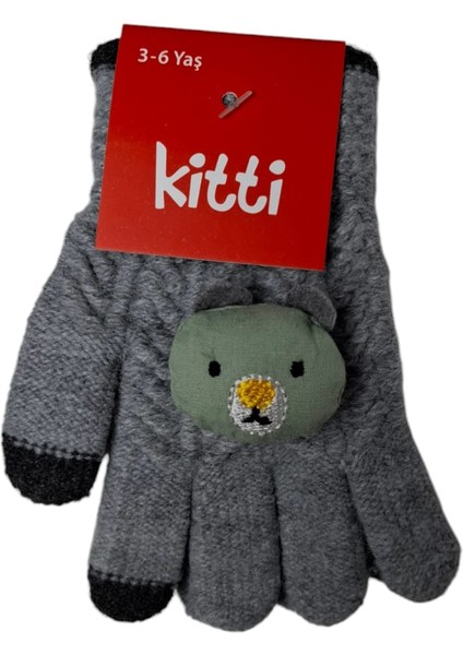 Spteks Kitti 3-6 Yaş Erkek Çocuk Anaokulu Ayıcık Figürlü Kışlık Örme Eldiven