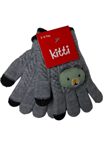 Spteks Kitti 3-6 Yaş Erkek Çocuk Anaokulu Ayıcık Figürlü Kışlık Örme Eldiven