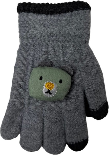 Spteks Kitti 3-6 Yaş Erkek Çocuk Anaokulu Ayıcık Figürlü Kışlık Örme Eldiven