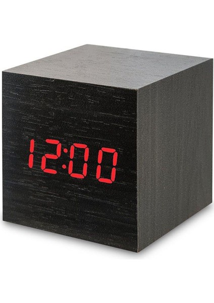 Küp Ahşap Alarm Dijital Çalar Saat Siyah Küçük Boy