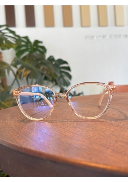 Nude Şeffaf Açık Kahve Gövde Nude Sap Popüler Cat Eye Gözlük