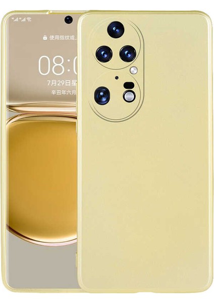 Huawei P50 Pro Kılıf Kamera Korumalı Mat Premium Silikon-Gold