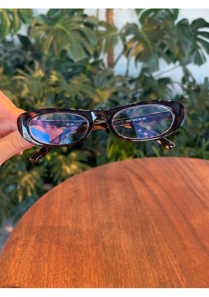 Leopar Desenli Minik Çekik Retro Popüler Model Mavi Işık Korumalı Gözlük