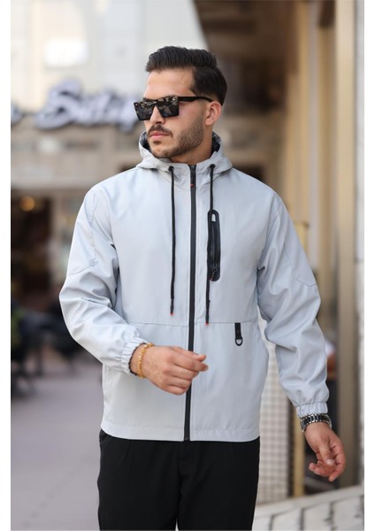 Rotta Fermuar Detaylı Cepli Su Itici Slim Fit Erkek Yağmurluk Mont