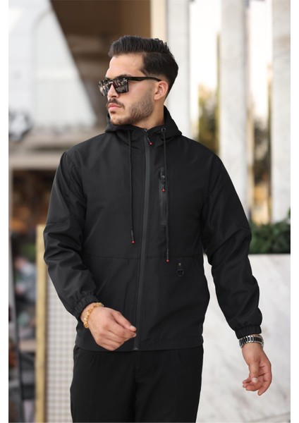 Rotta Fermuar Detaylı Cepli Su Itici Slim Fit Erkek Yağmurluk Mont