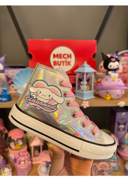 Cinnamoroll Kalp Baskılı Hologram Bilekli Fermuarlı Kaydırmaz Taban Ayakkabı Sneaker