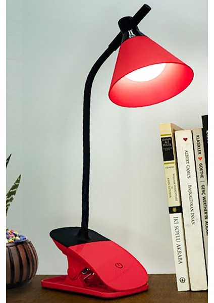 Klipsli Dokunmatik Ayarlanabilir LED Işık Masa Lambası Kırmızı YS-580