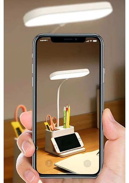 LED Masa Lambası Şarjlı Kalemlikli Telefon Tutuculu Çoklu Güçlü Masa Lambası