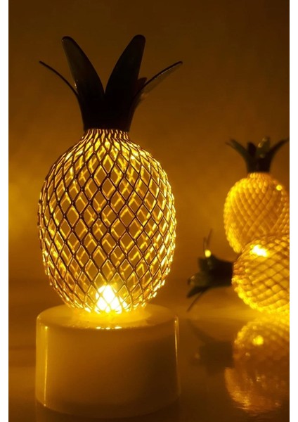 2 Adet Şirin Gece Lambası Minik Gold Ananas Dekoratif LED Lamba 2 Li