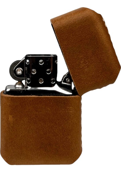 Handmade El Yapımı Hakiki Deri Zippo Modeli Çakmak Açık Kahverengi