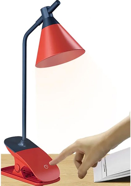 LED Işık Masa Lambası Kırmızı Klipsli Dokunmatik Ayarlanabilir