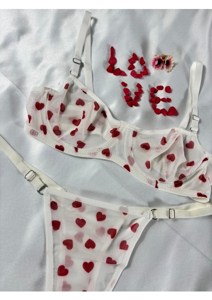 Sevgililer Gününe Özel Kırmızı Bralet Tangalı 2’li Set Kalp Detaylı Sütyen Takımı fiyatları