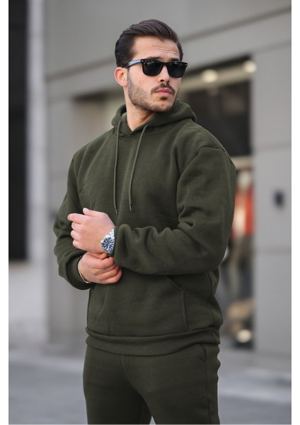 Erkek Haki 3 Iplik Şardonlu Alt Üst Spor Eşofman Takımı Içi Polar Oversize Beden Lastikli Paça fiyatları