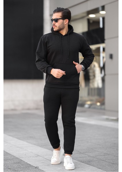 Erkek Siyah 3 Iplik Şardonlu Alt Üst Spor Eşofman Takımı Içi Polar Oversize Beden Lastikli Paça fiyatları