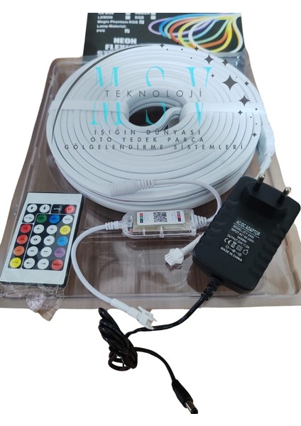 24V 10 Metre 6X12 mm 120 Ledli Amimasyonlu Sese Duyarlı Rgb Pixel Neon LED Set Ir Kumanda ve Bluetoothlu Cep Telefonundan Kumandalı 2A Adaptörlü