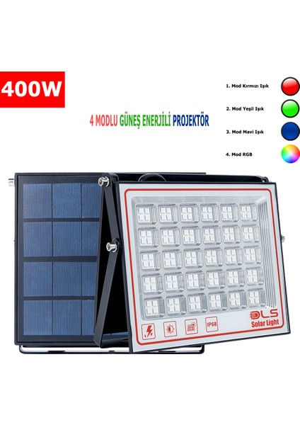 300 Solar 5 Modlu Güneş Enerjili LED Projektör Mavi Yeşil Kırmızı ve Rgb Renk Aydınlatma indirimleri