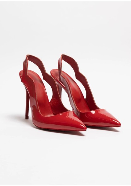 Arcturus – Kırmızı Rugan Stiletto Deri Astarlı Arkası Açık Love Topuklu Ayakkabı