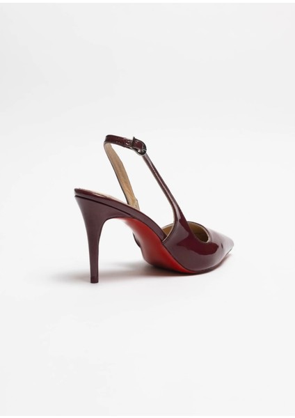 Hayyshoes Agena – Mürdüm Rugan Stiletto Hakiki Deri Astarlı Arkası Açık Tokalı Topuklu Ayakkabı