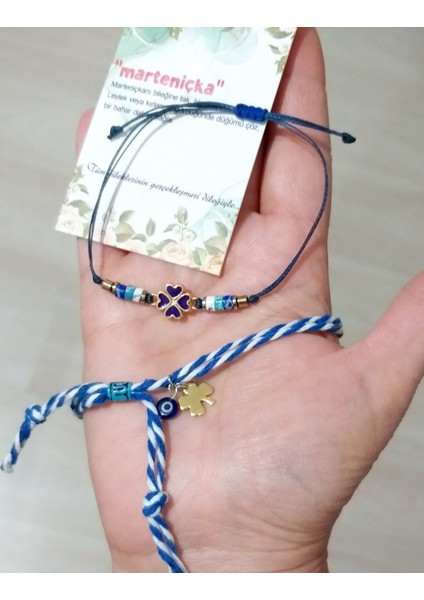 Varisit ve Hematit Doğaltaşlı Yonca Bileklik ve Nazar Boncuklu Marteniçka Bileklik modelleri