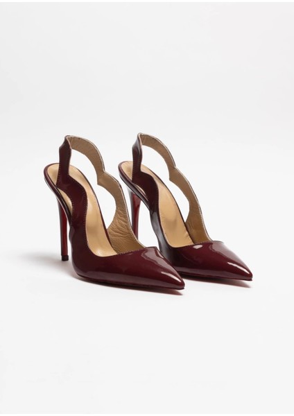 Hayyshoes Arcturus – Mürdüm Rugan Stiletto Hakiki Deri Astarlı Arkası Açık Love Topuklu Ayakkabı