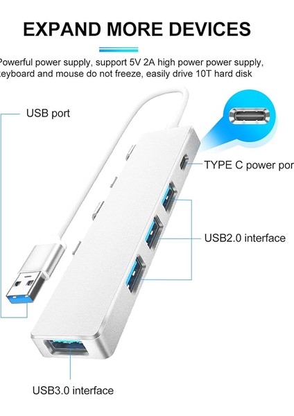 Macbook Uyumlu USB Çoğaltıcı 4 Port 3xusb2.0 / 1XUSB3A 1xtype-C Power 5 Gbps Çevirici Hub Adaptör