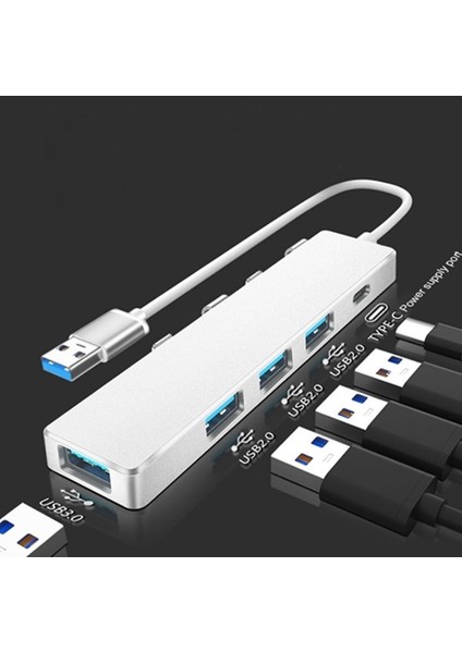 Macbook Uyumlu USB Çoğaltıcı 4 Port 3xusb2.0 / 1XUSB3A 1xtype-C Power 5 Gbps Çevirici Hub Adaptör