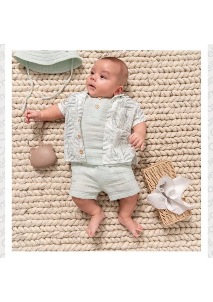 Caramel 01-12 Ay Müslin Üçlü Set - Mint-Gri