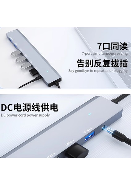 7in1 Type-C To USB Çoklayıcı 7 Port Usb3.0 Hub Power Güç Destekli 5gbps High Speed
