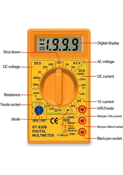 Digital Ölçü Aleti Multimeter Buzzer'li Avometre