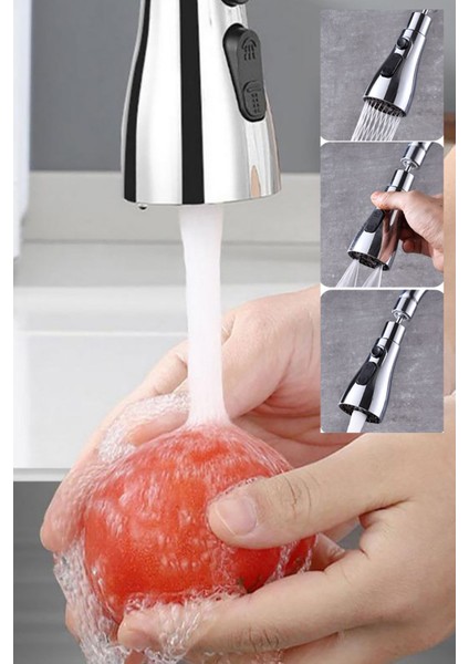 Paslanmaz Çelik 3 Modlu Tanzikli Musluk Başlığı 360 Derece Döner Başlık Kolay Kurulum modelleri