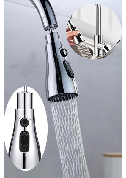 Paslanmaz Çelik 3 Modlu Tanzikli Musluk Başlığı 360 Derece Döner Başlık Kolay Kurulum indirimleri