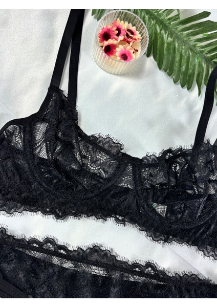 Kırmızı Dantelli Sütyen Takımı Bralet Takım (Sütyen&tanga)
