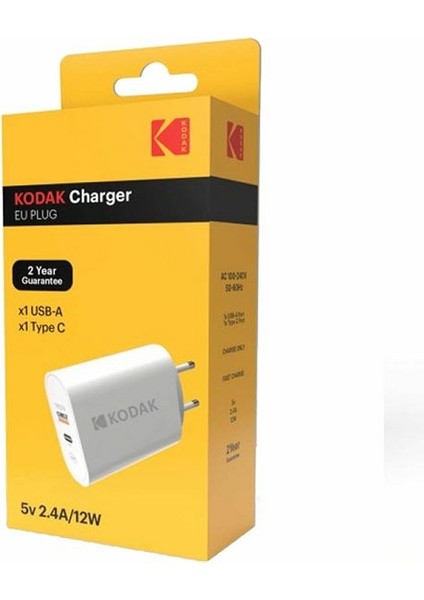 Hızlı Şarj Cihazı Çift USB (Usb-A + Tip-C), 5V/2,4A, 12W, Ab Fişi