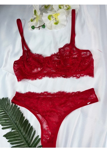 Kırmızı Dantelli Sütyen Takımı Bralet Takım (Sütyen&tanga) fırsatları