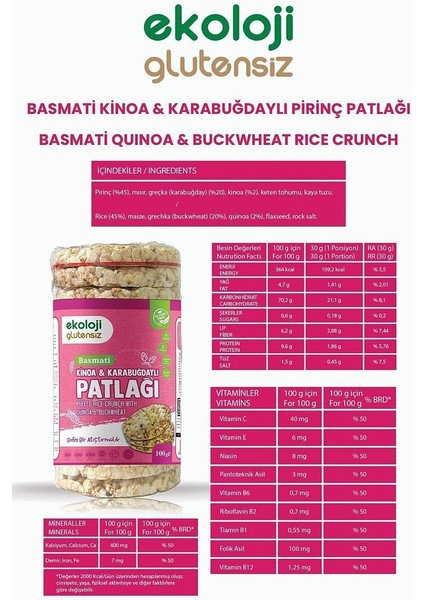 Glutensiz Karabuğday Kinoa Pirinç PATLAĞI100GR6PAKET Glutenfree Buckwheat Quinoa RICEPUFFS100GR6PACK