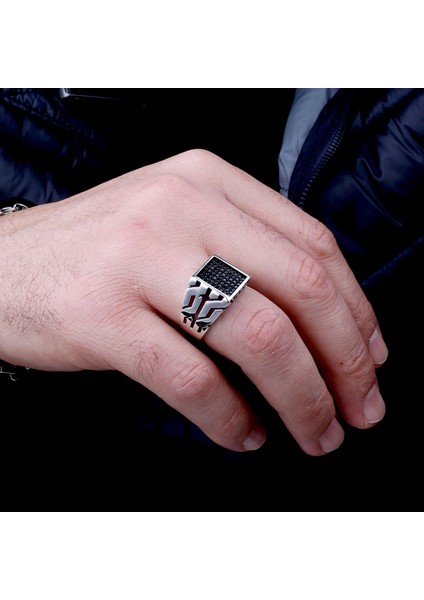 925 Ayar Gümüş Mikro Taşlı Erkek Yüzük modelleri