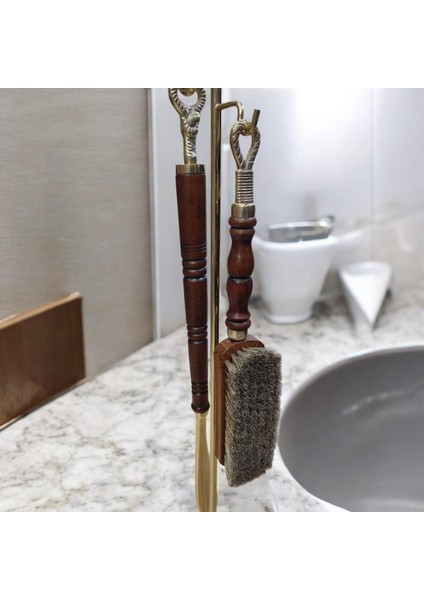 Ayakkabı Çekeceği Ahşap ve Krom Oymalı Fırçalı Set-Bronz