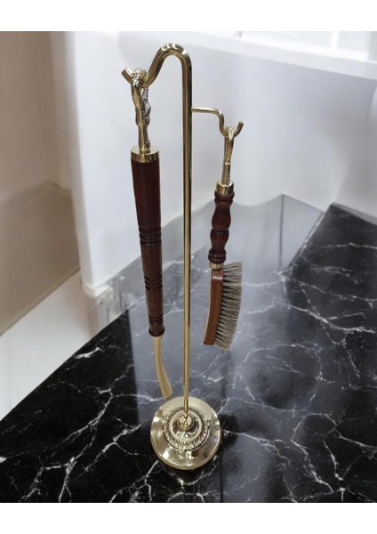 Ayakkabı Çekeceği Ahşap ve Krom Oymalı Fırçalı Set-Bronz