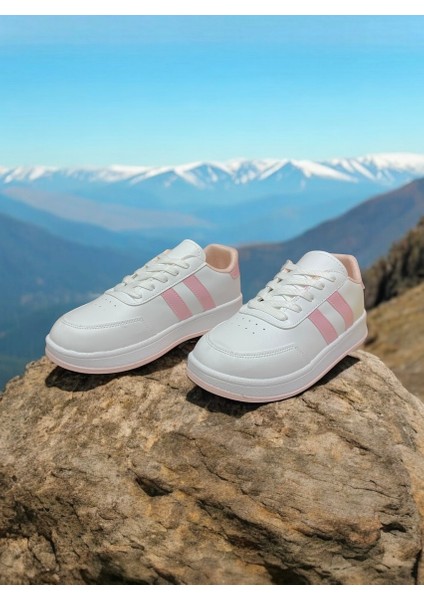 Beyaz-Pudra Iki Bant Unisex Günlük Sneaker Spor Ayakkabı modelleri