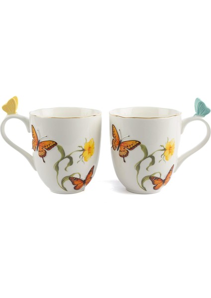 Mariposa 2'li Kupa 400 cc Butik Porselen Mutfak Kelebekli Figürlü Çiçekli