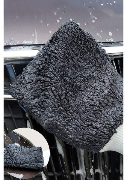 Oto Yıkama Eldiveni Çift Taraflı Araç Temizleme Araba Cila Eldiveni Gri Yumuşak