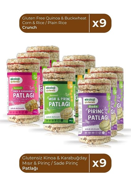 Glutensiz Kinoa & Karabuğday / Mısır & Pirinç / Sade Pirinç Patlağı 9'lu